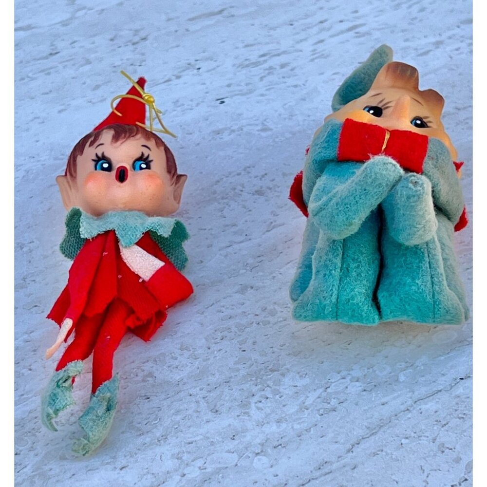 Elf Set Of 2 Knee Huggers Vintage MC Christmas Decor Holidays Gifts - Picture 3 of 14